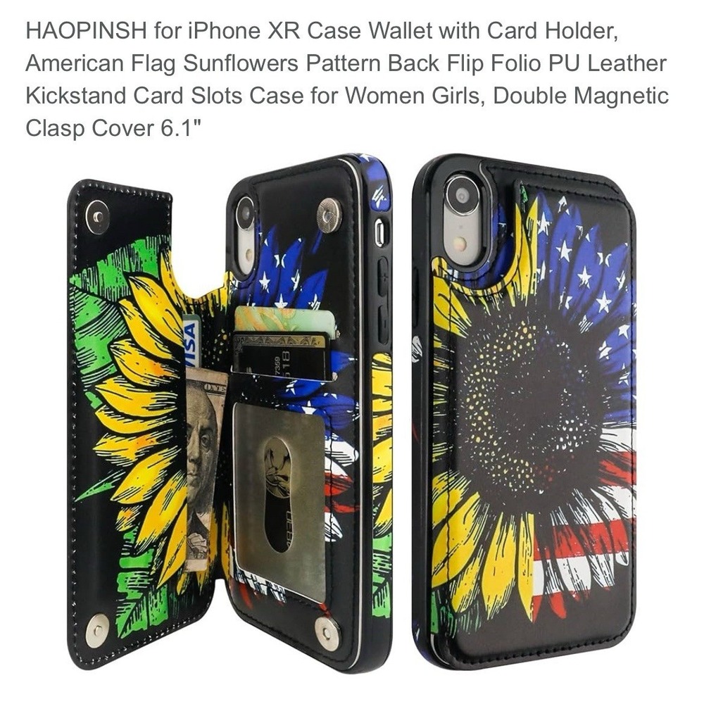 iPhone XR Wallet Phone Case Sunflower & Flag‎ Guc